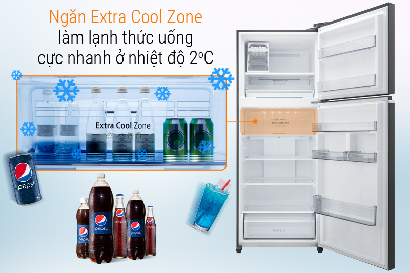 Ngăn Extra Cool Zone làm lạnh thức uống cực nhanh ở nhiệt độ 2 độ C