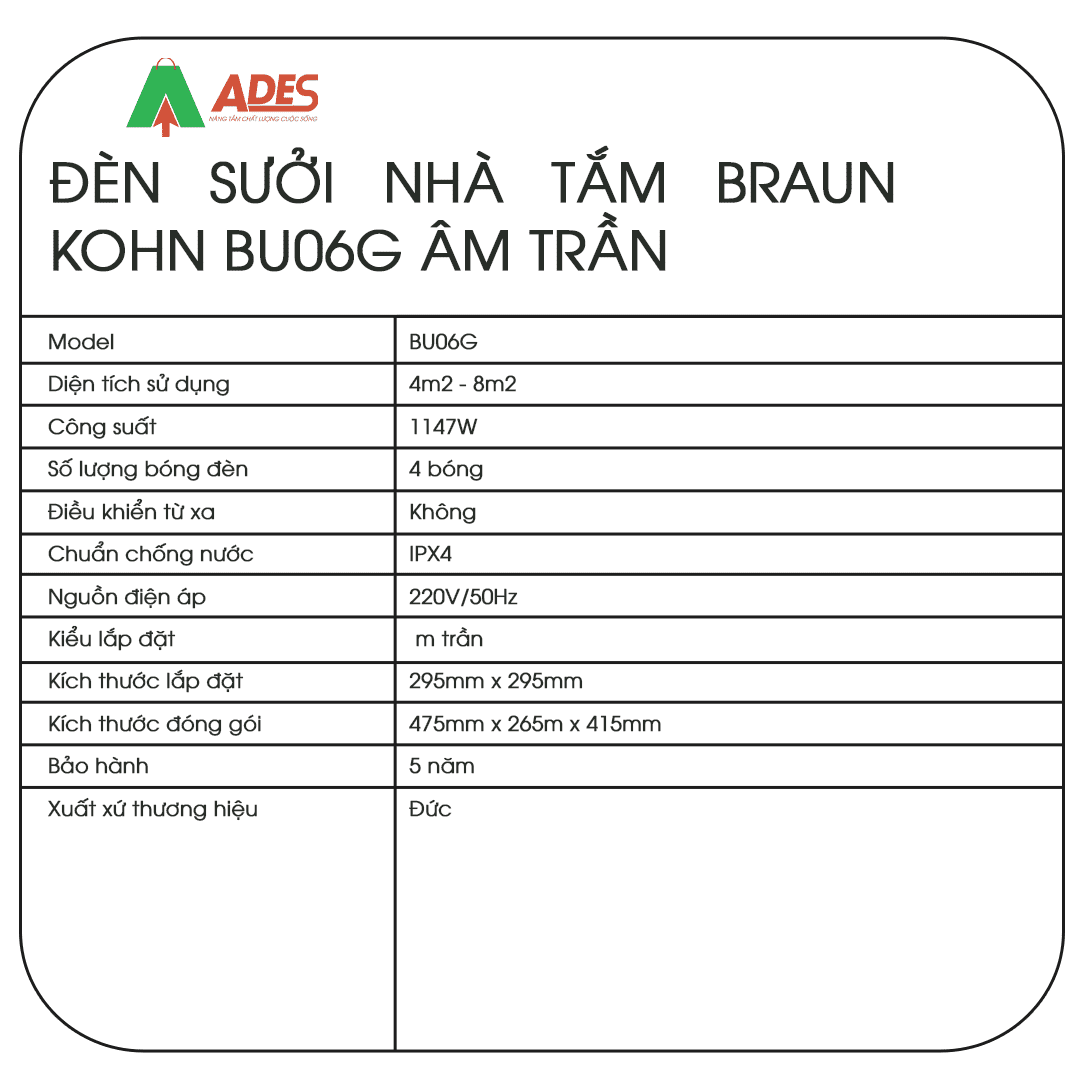 Den suoi nha tam Braun Kohn BU06G