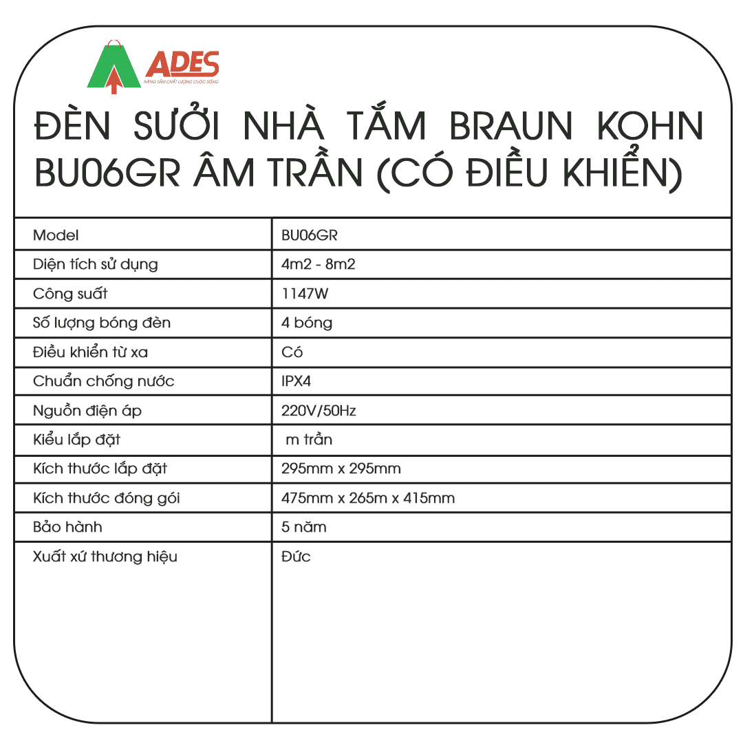 Den suoi nha tam Braun Kohn BU06GR