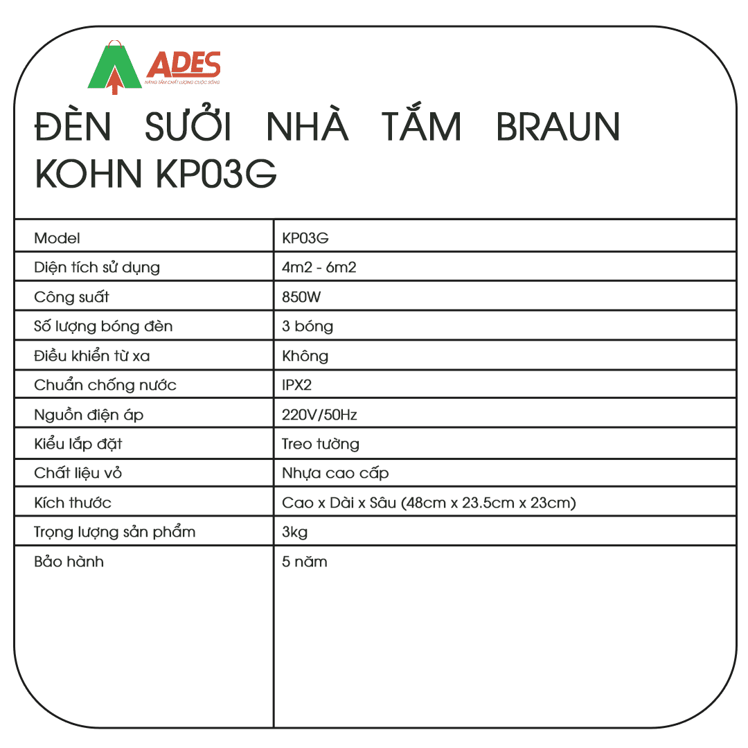 Den suoi nha tam Braun Kohn KP03G