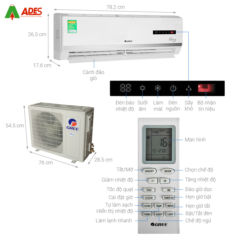 Dieu hoa 2 chieu Gree Inverter 1 HP GWH09WA-K3D9B7L