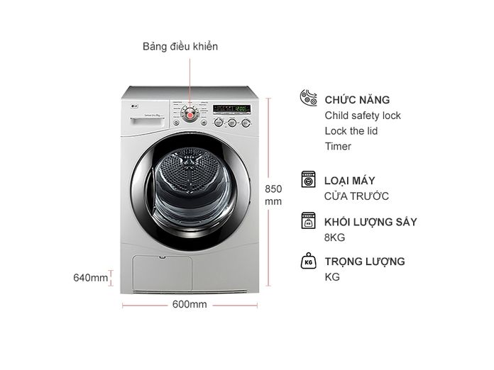 Máy sấy quần áo LG 8kg DR-80BW