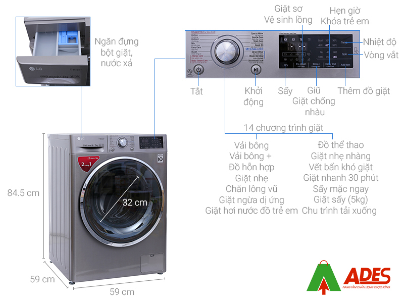 Cau tao May giat say LG Inverter 9kg FC1409D4E