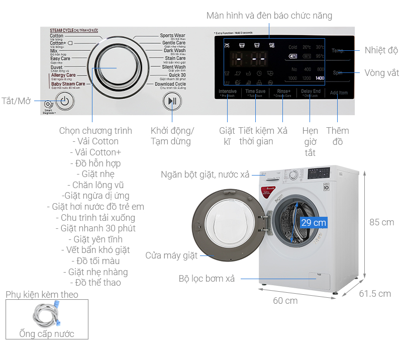 Máy giặt LG Inverter 9 kg FC1409S3W 