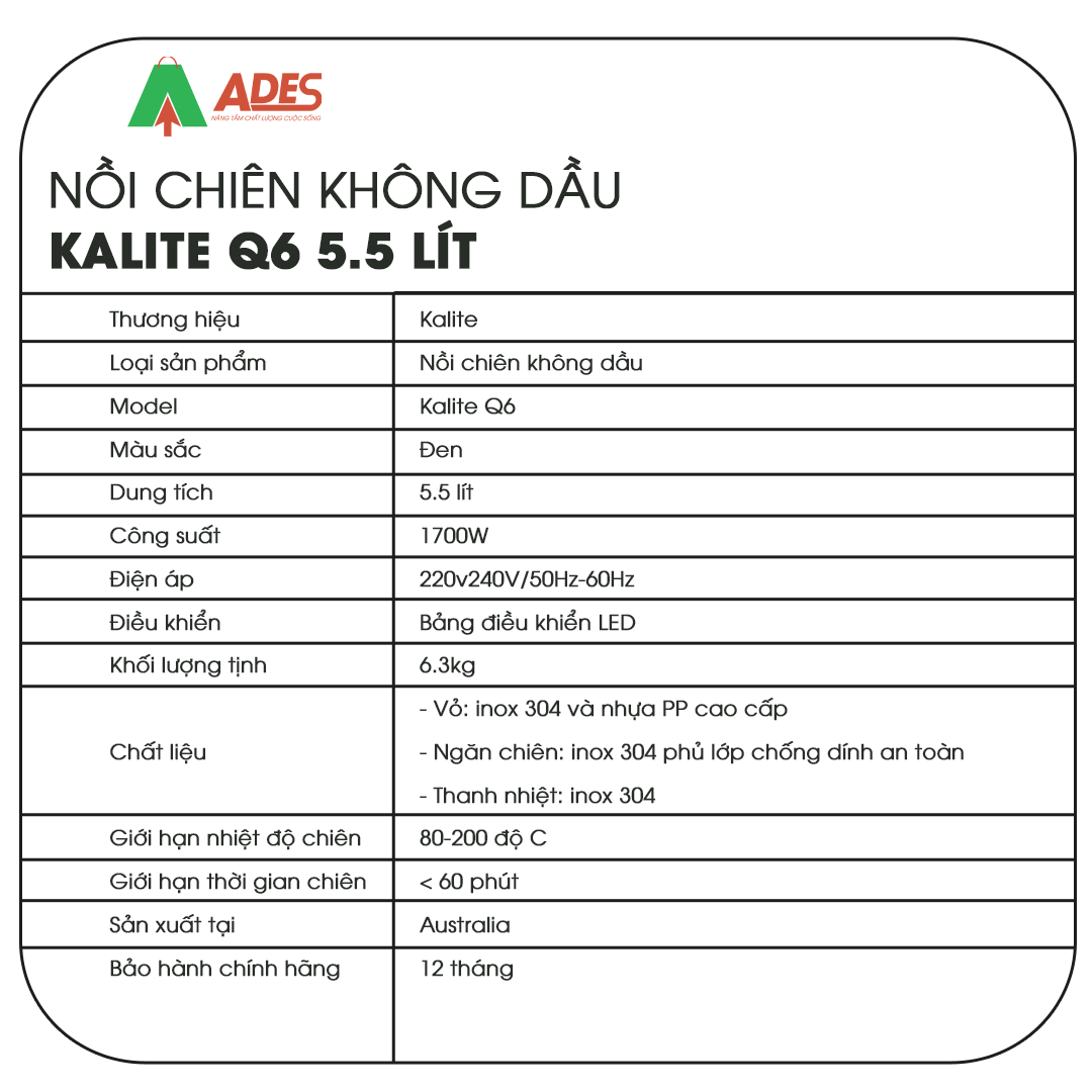 Noi chien khong dau Kalite Q6