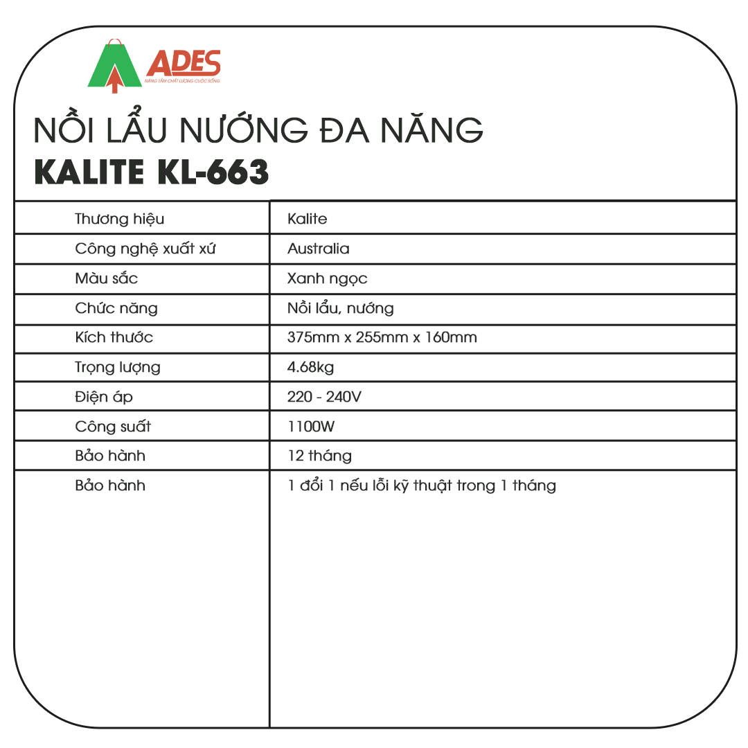 Noi lau da nang Kalite KL-663