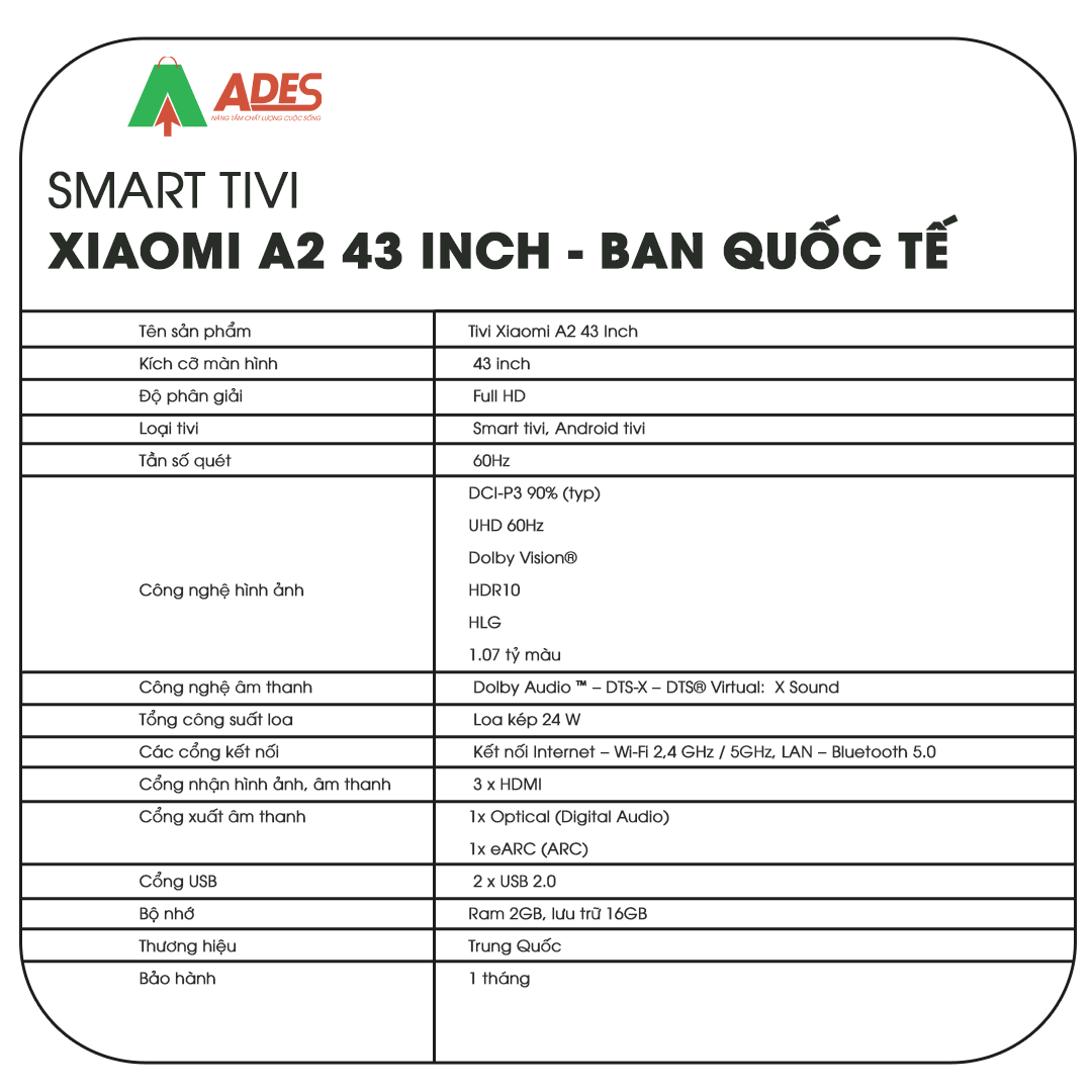 Smart tivi xiaomi a2 43inch