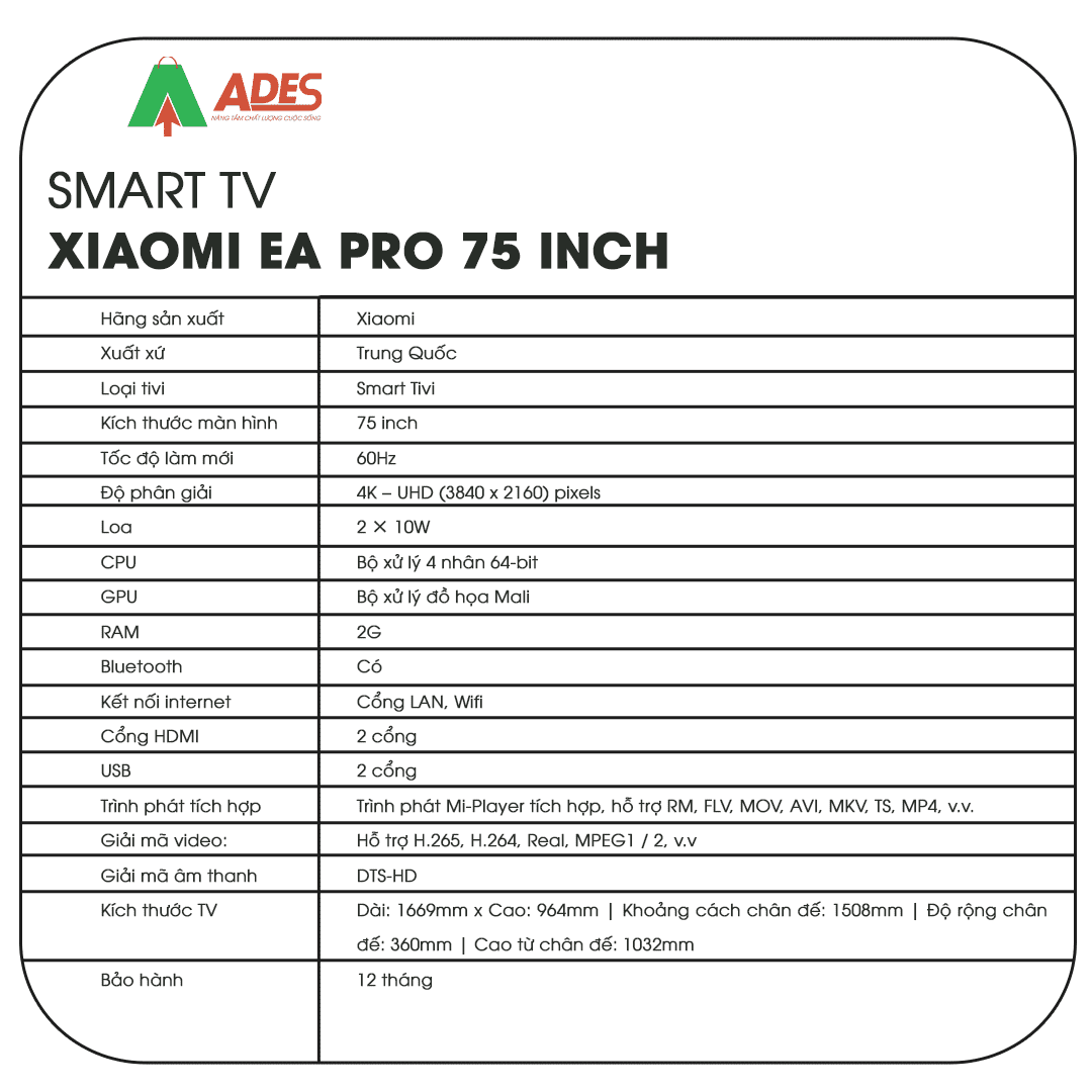 Smart Tivi Xiaomi EA Pro 75 inch