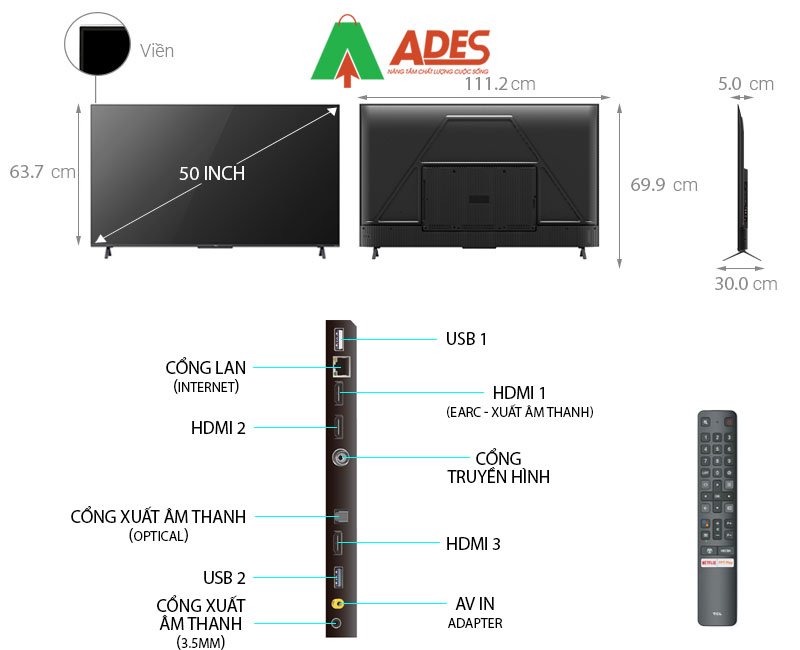 Thong tin ki thuat Android QLED TiVi TCL 4K 50inch 50C725