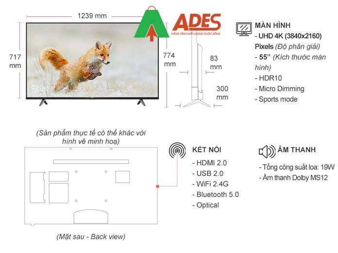 Thong tin ki thuat Android TiVi TCL 4K 55P618