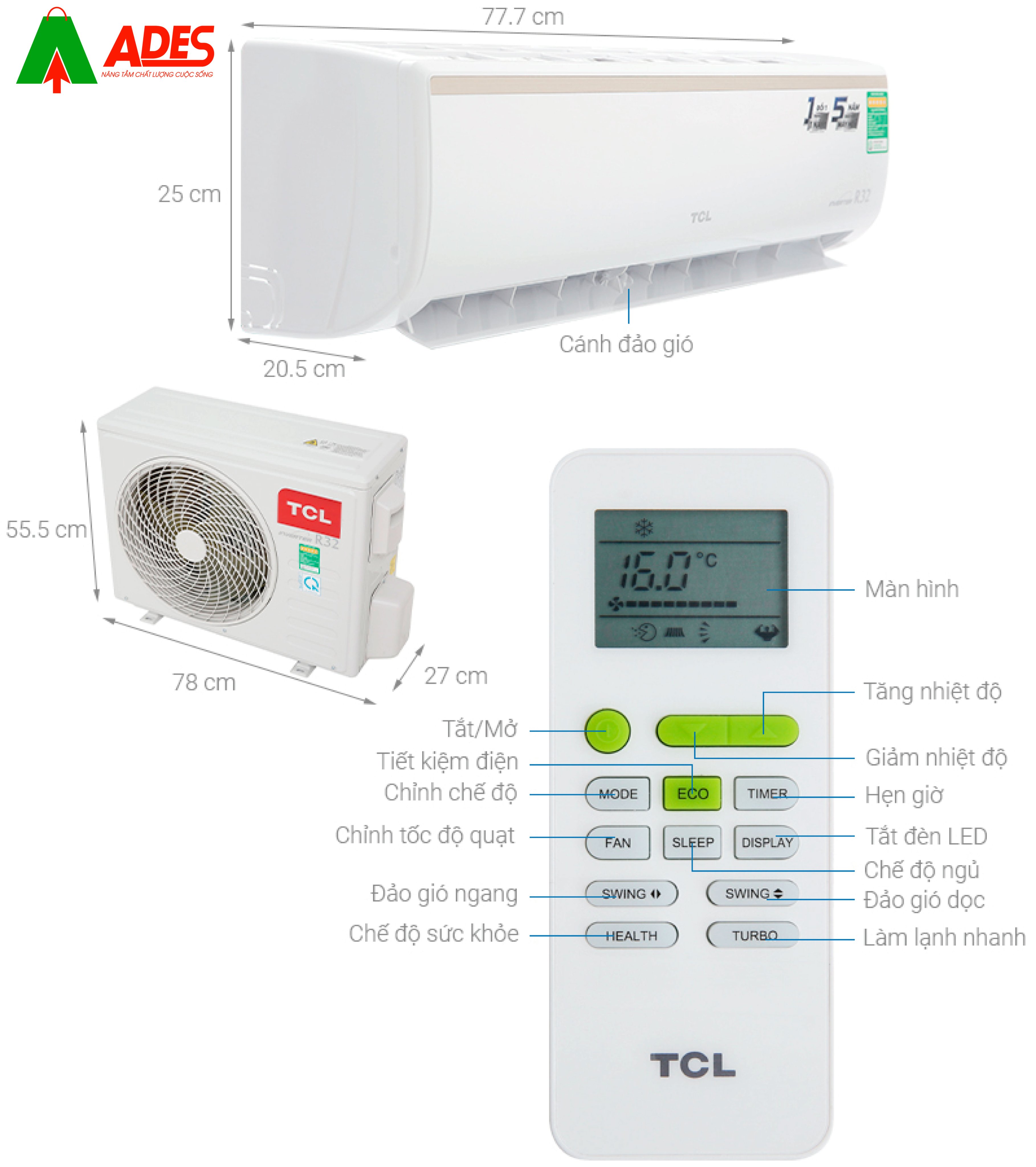 Thong tin ki thuat dieu hoa Inverter TCL TAC-13CSI/KE88N 