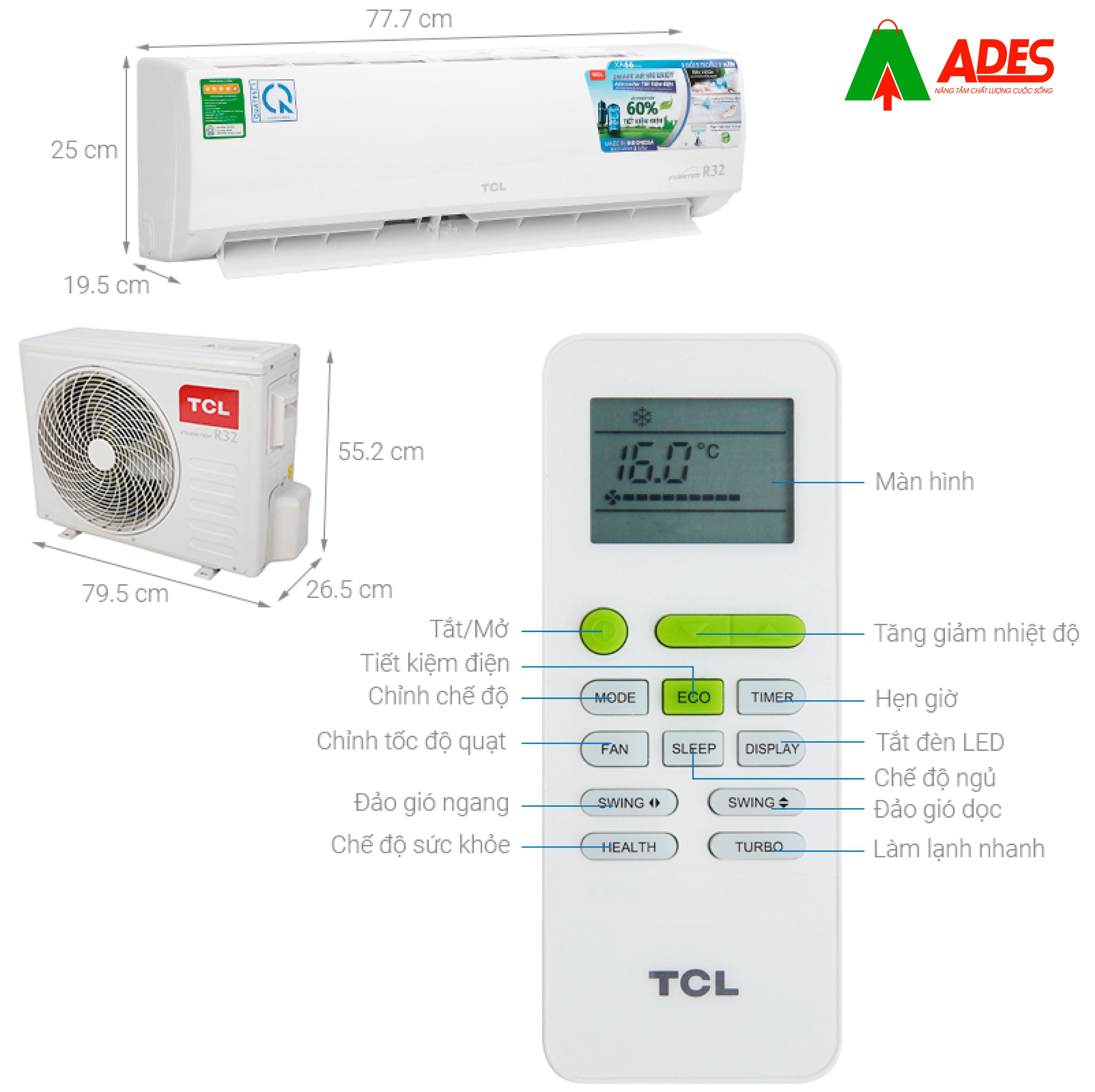 Thong tin ki thuat dieu hoa TCL Inverter TAC-13CSD/XA77
