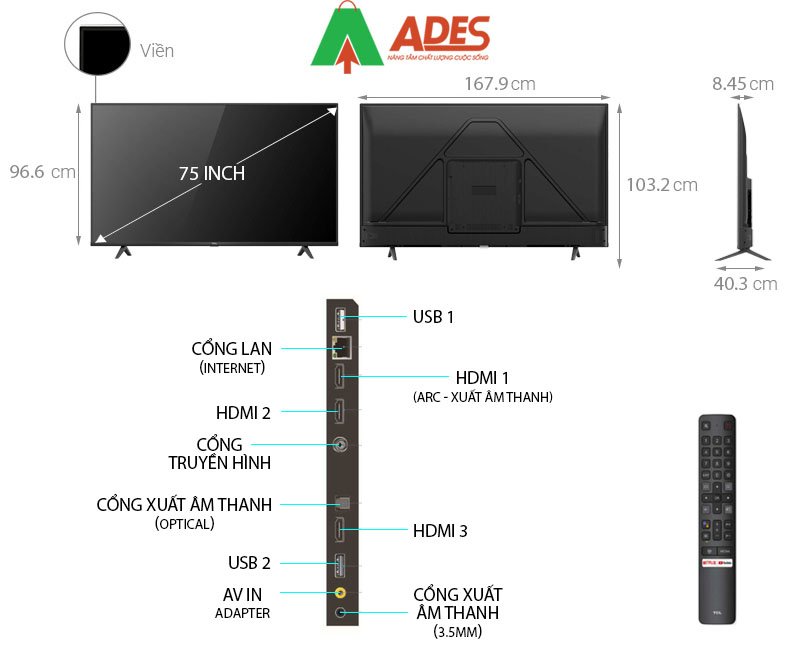 Thong tin ki thuat Android TiVi 4K TCL 75 Inch 75P618