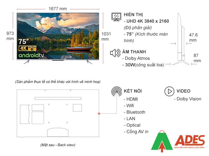 Thong tin ki thuat Android TiVi TCL 4K 75 Inch 75P725