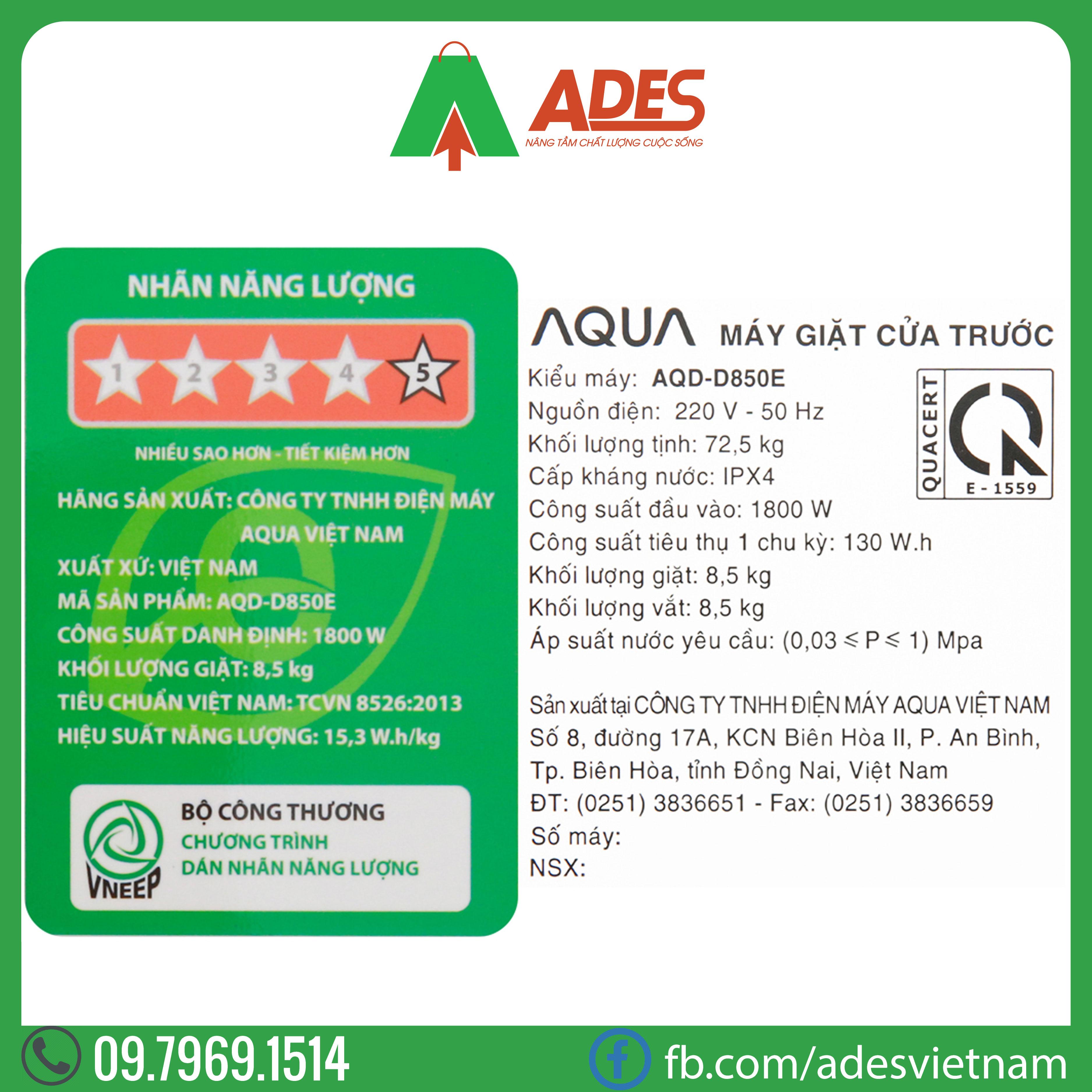 may giat aqua 8.5kg aqd-d850e w | chinh hang, gia re