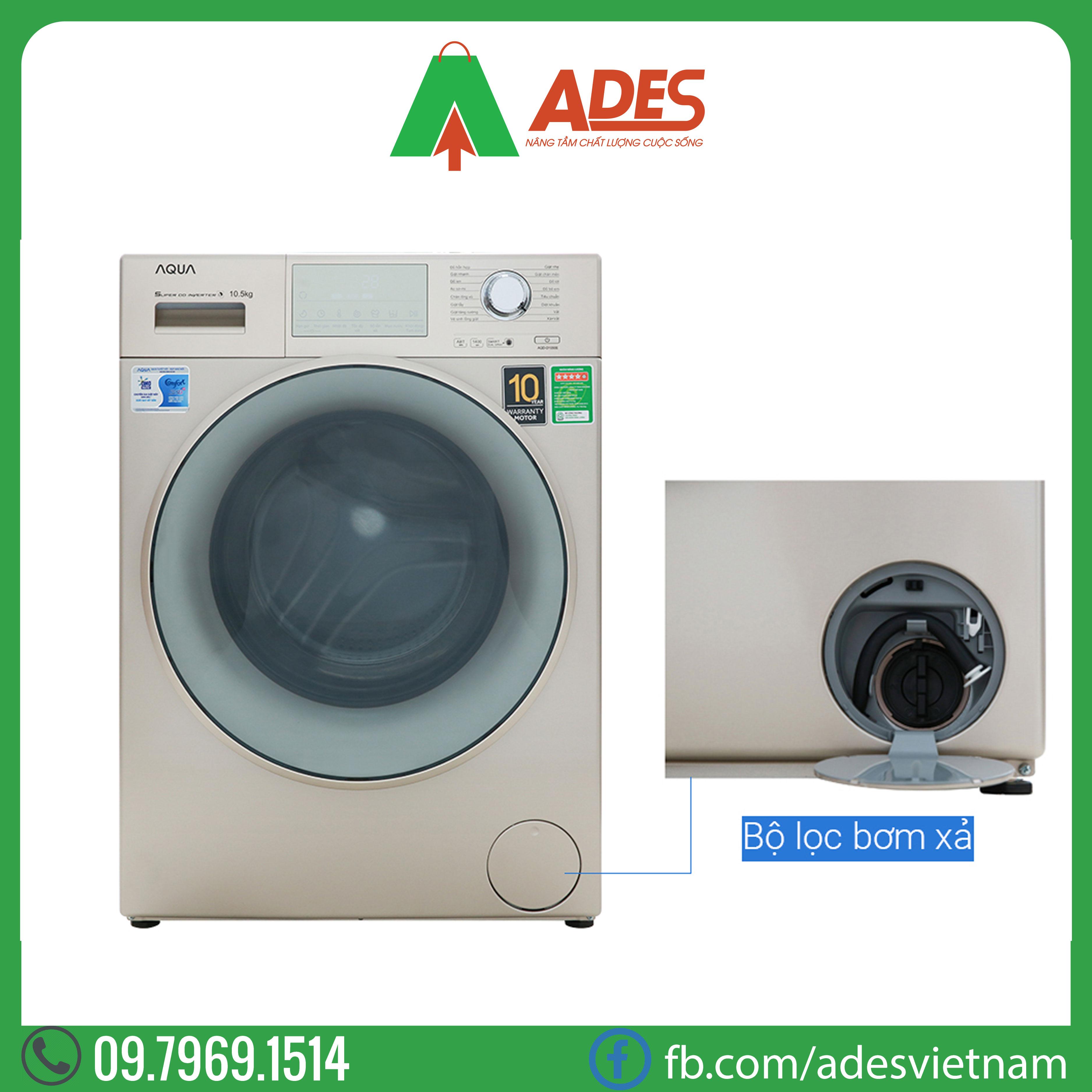 may giat aqua inverter 10.5 kg aqd-d1050e n | chinh hang, gia re