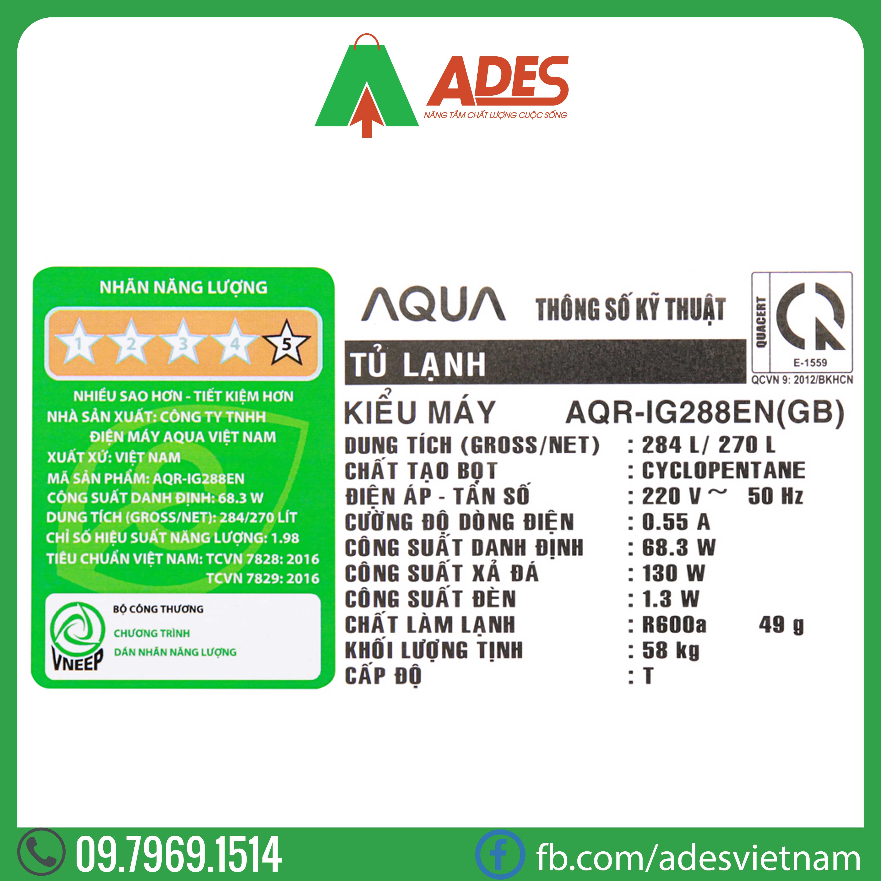 Tu lanh Aqua Inverter 270 lit AQR-IG288EN