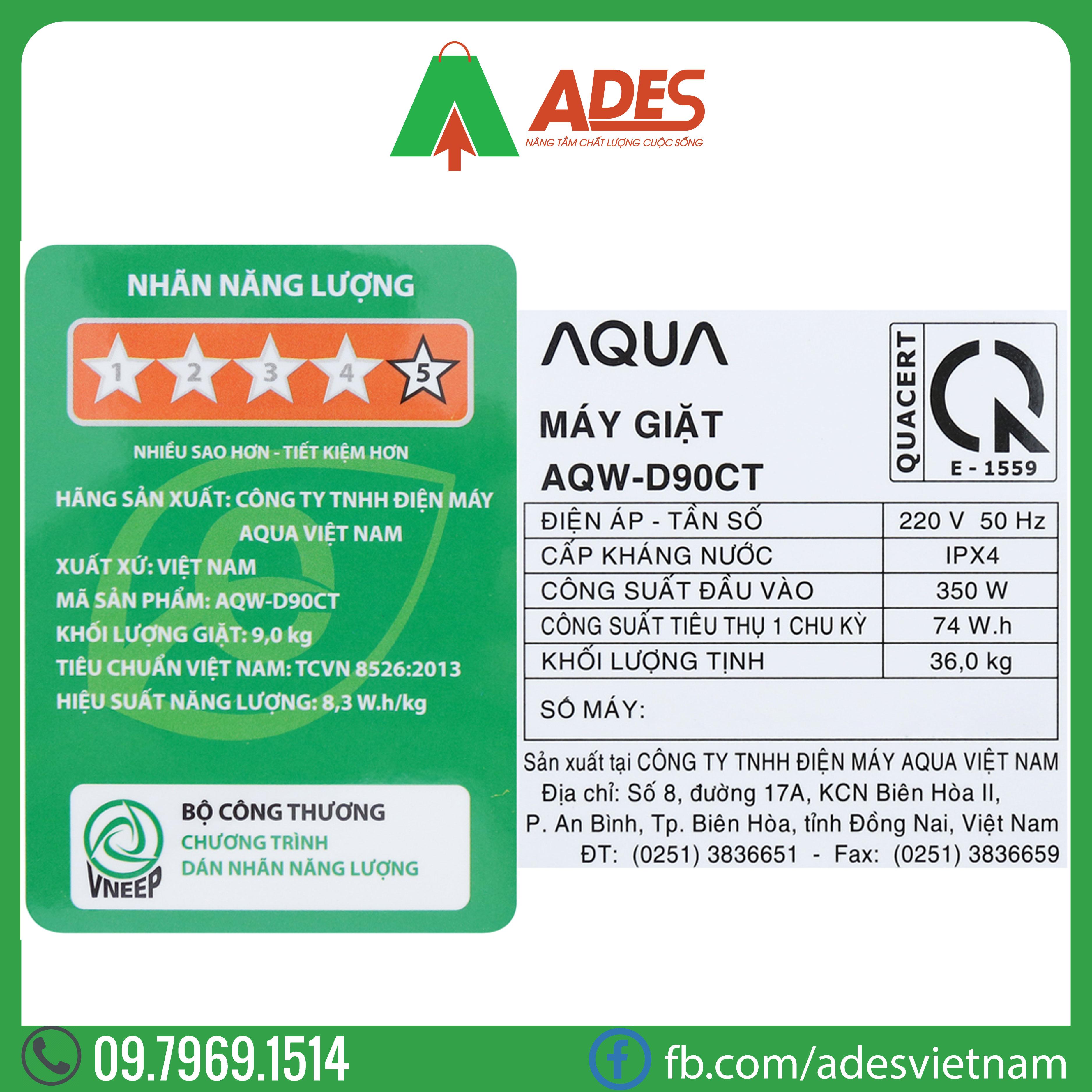 may giat aqua inverter 9 kg aqw-d90ct n | chinh hang, gia re