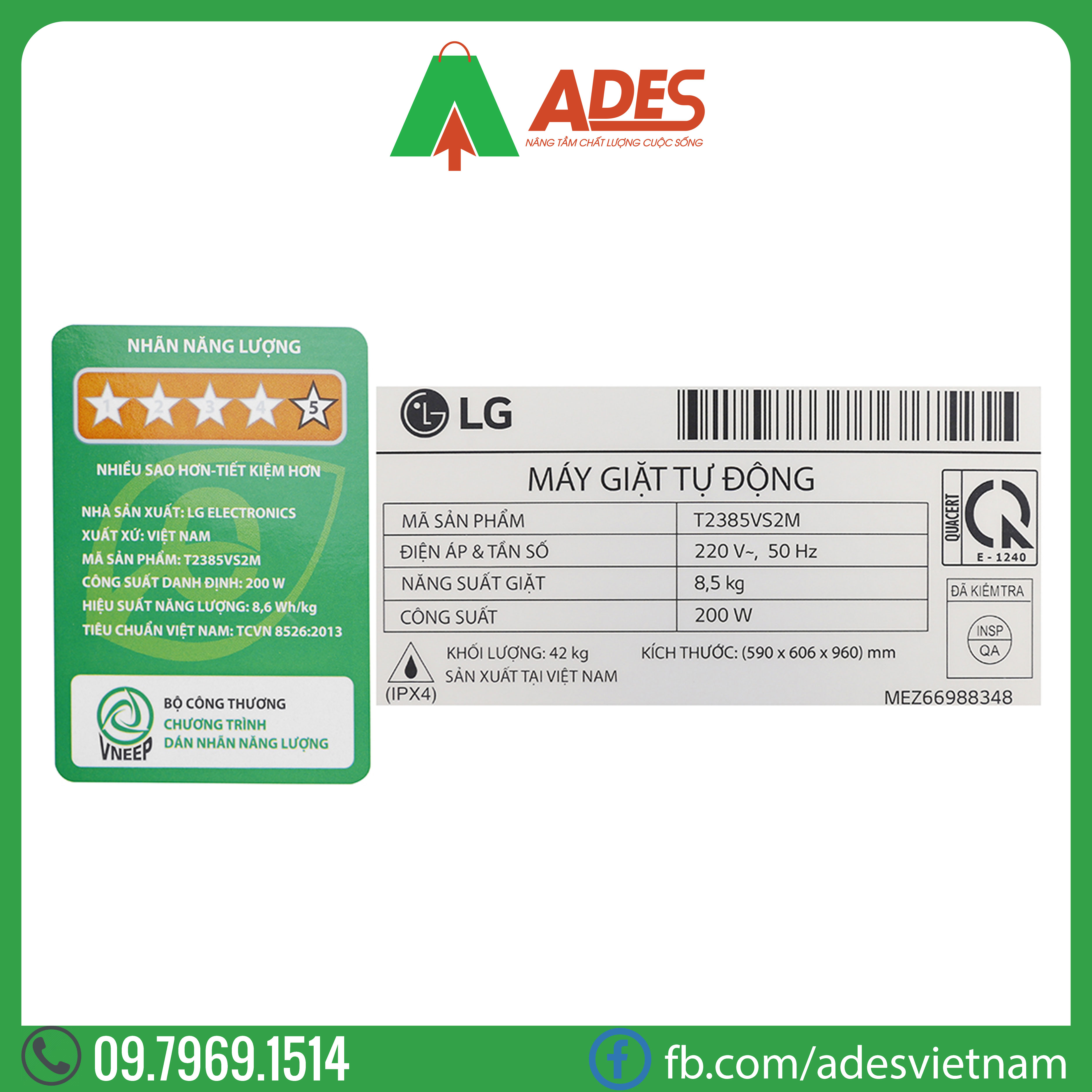 May giat LG Inverter 8.5 kg T2385VS2M