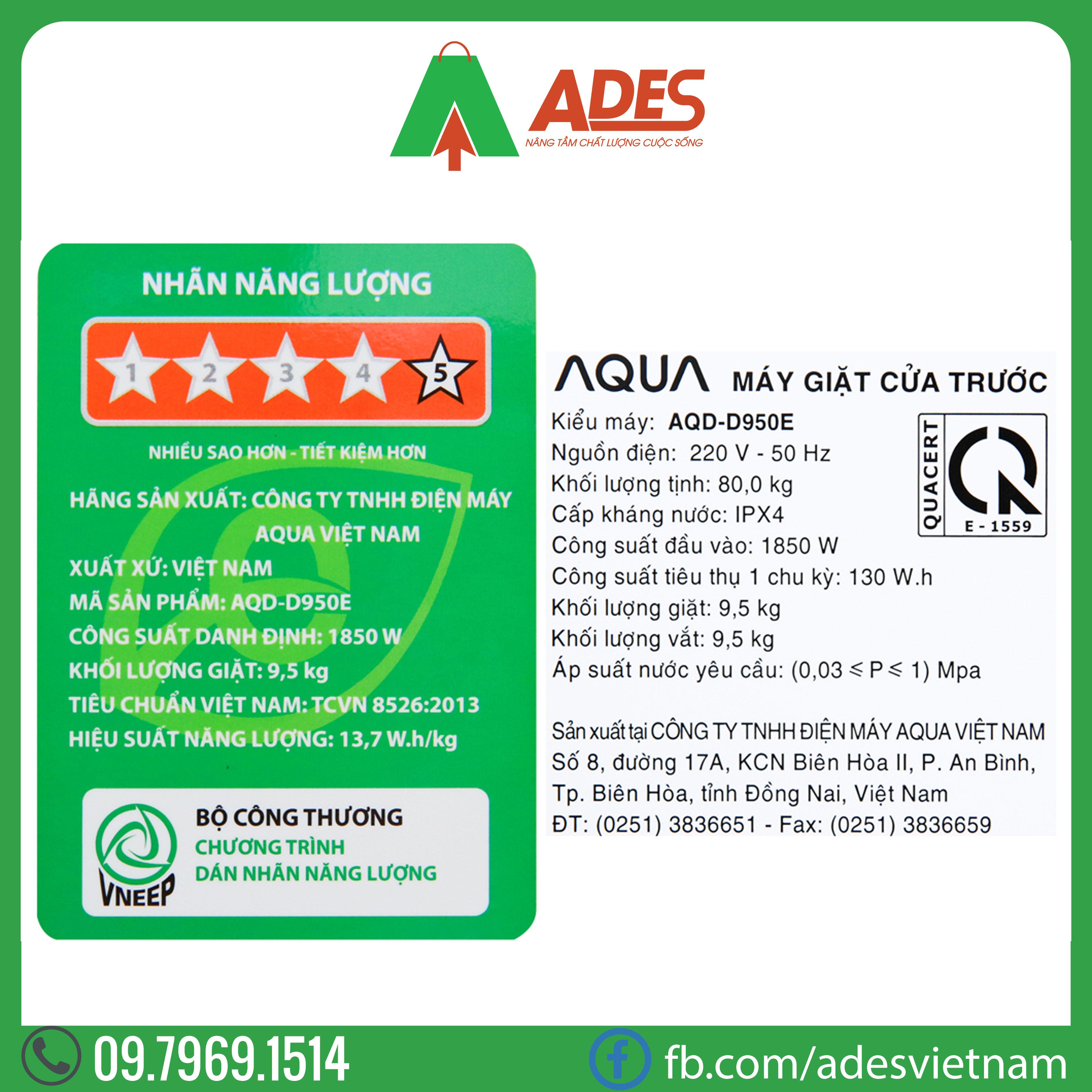 may giat aqua inverter 9.5 kg aqd-d950e n | chinh hang, gia re