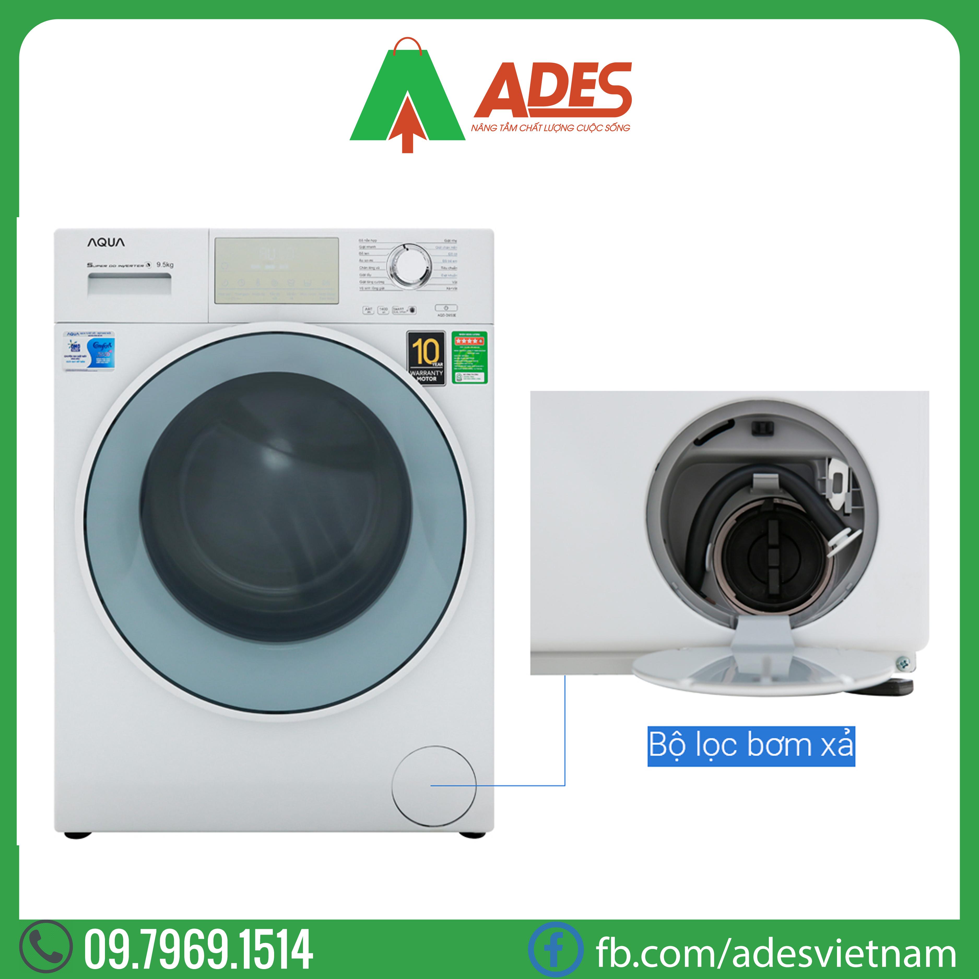 may giat aqua inverter 9.5kg aqd-d950e w | chinh hang, gia re