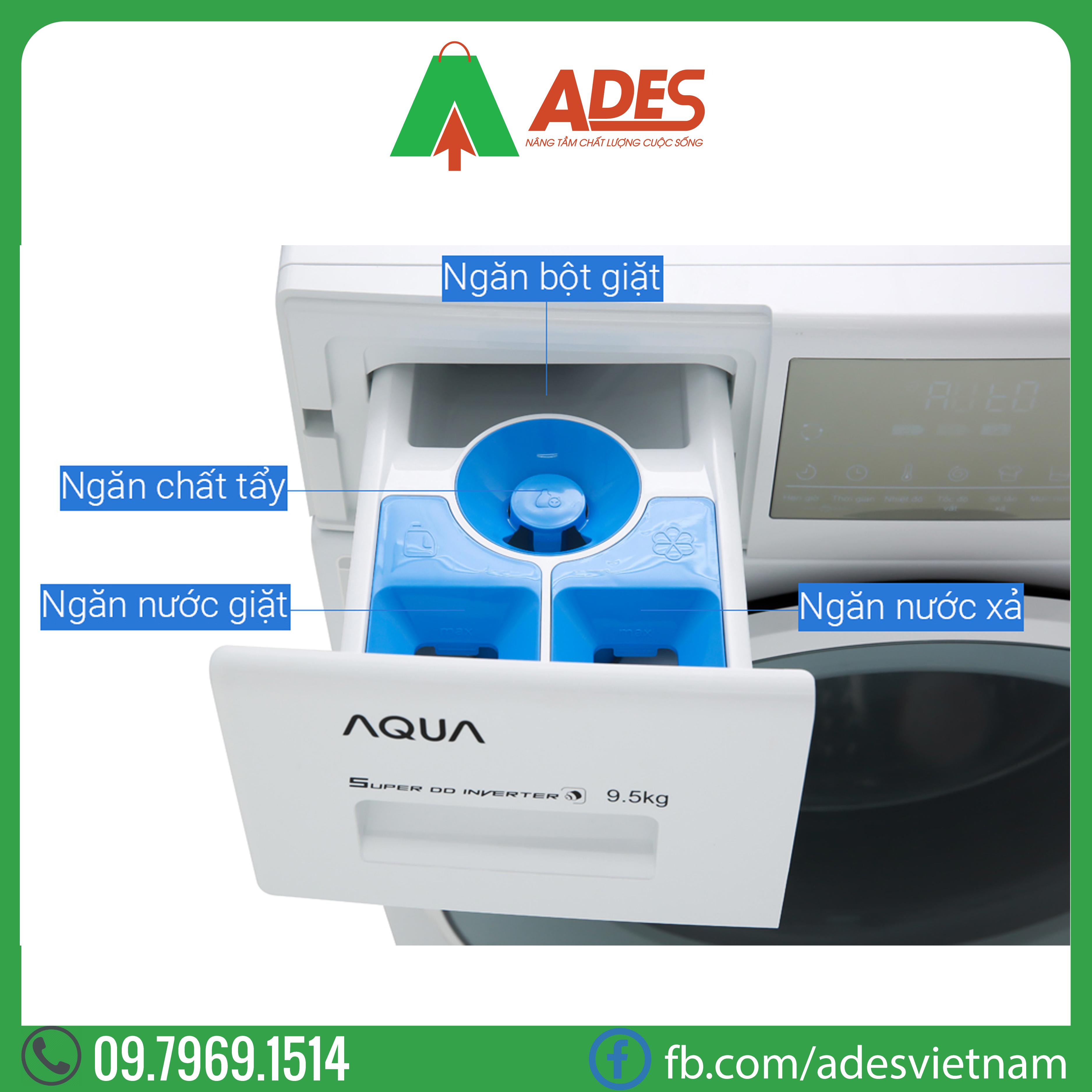 may giat aqua inverter 9.5kg aqd-d950e w | chinh hang, gia re