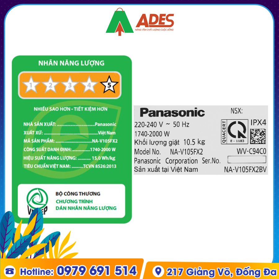 Nhan nang luong May Giat Panasonic NA-V105FX2BV