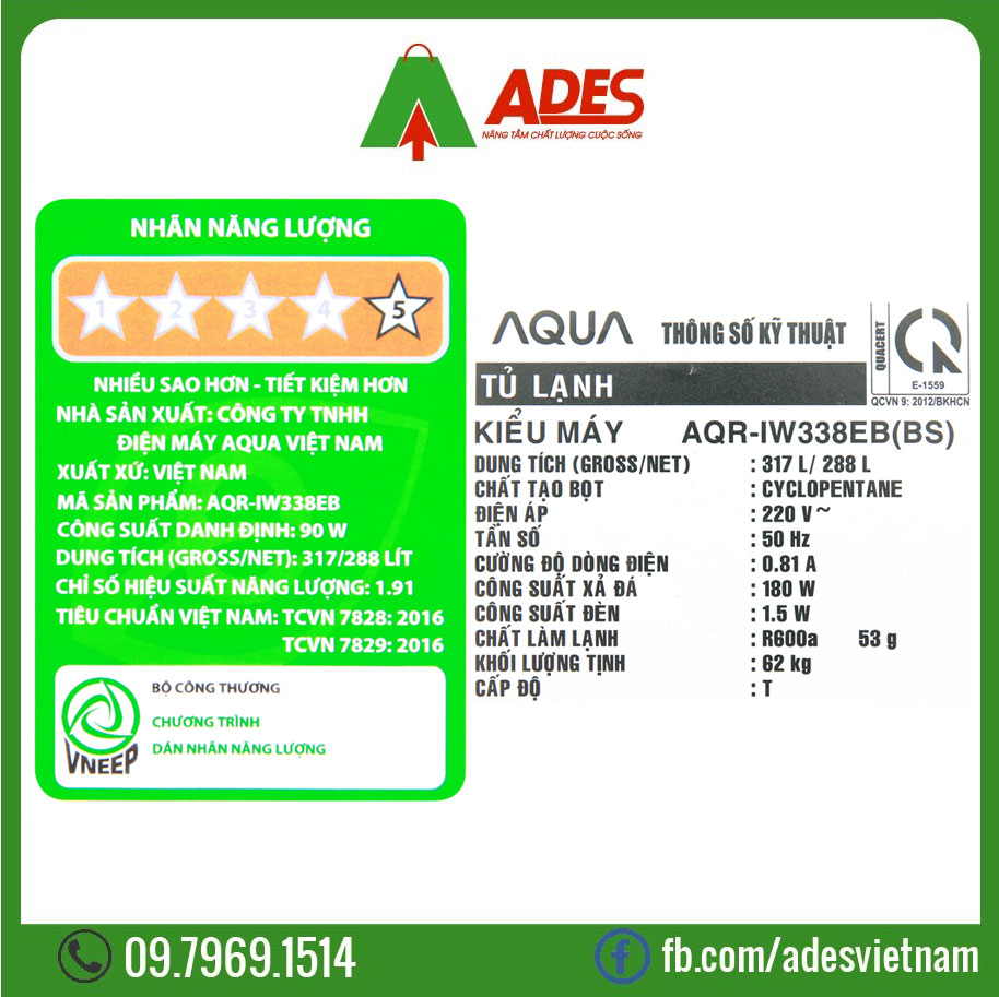 Tu lanh Aqua Inverter 288 lit  AQR-IW338EB BS