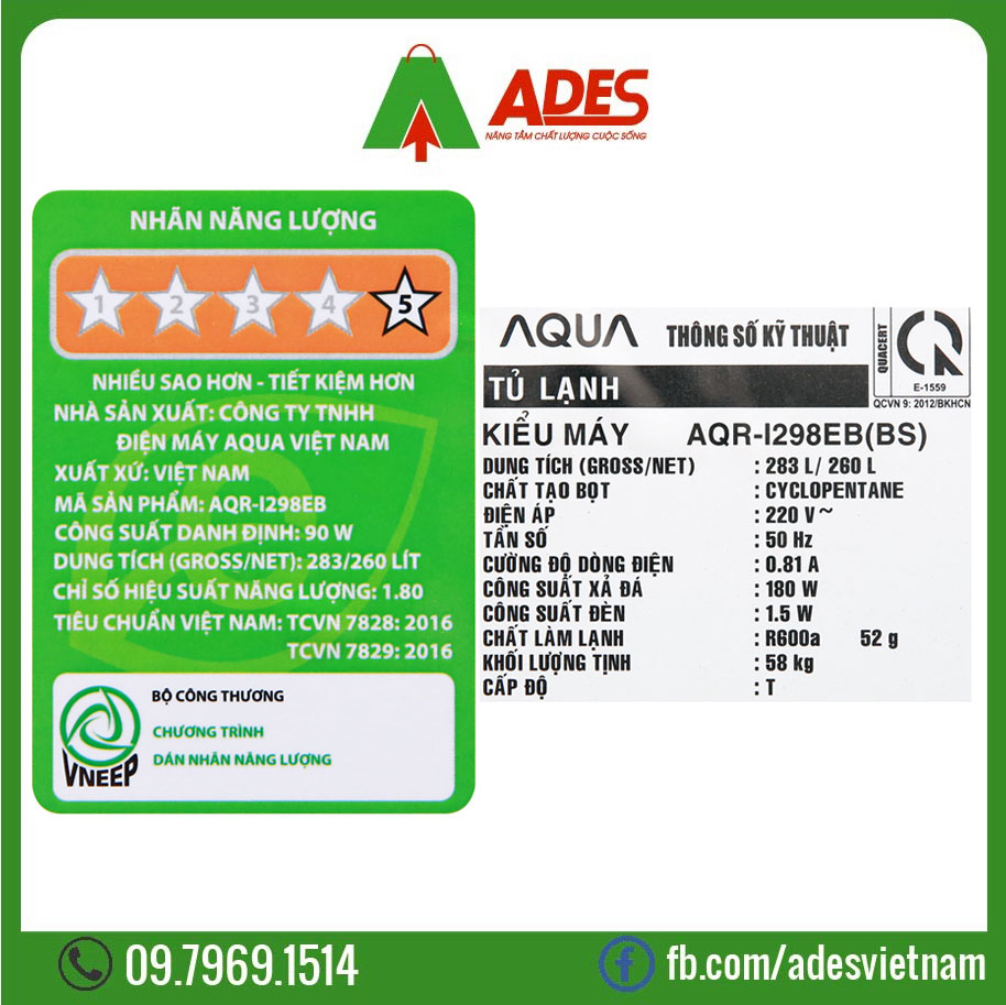 Tu lanh Aqua Inverter 260 lit AQR-I298EB BS