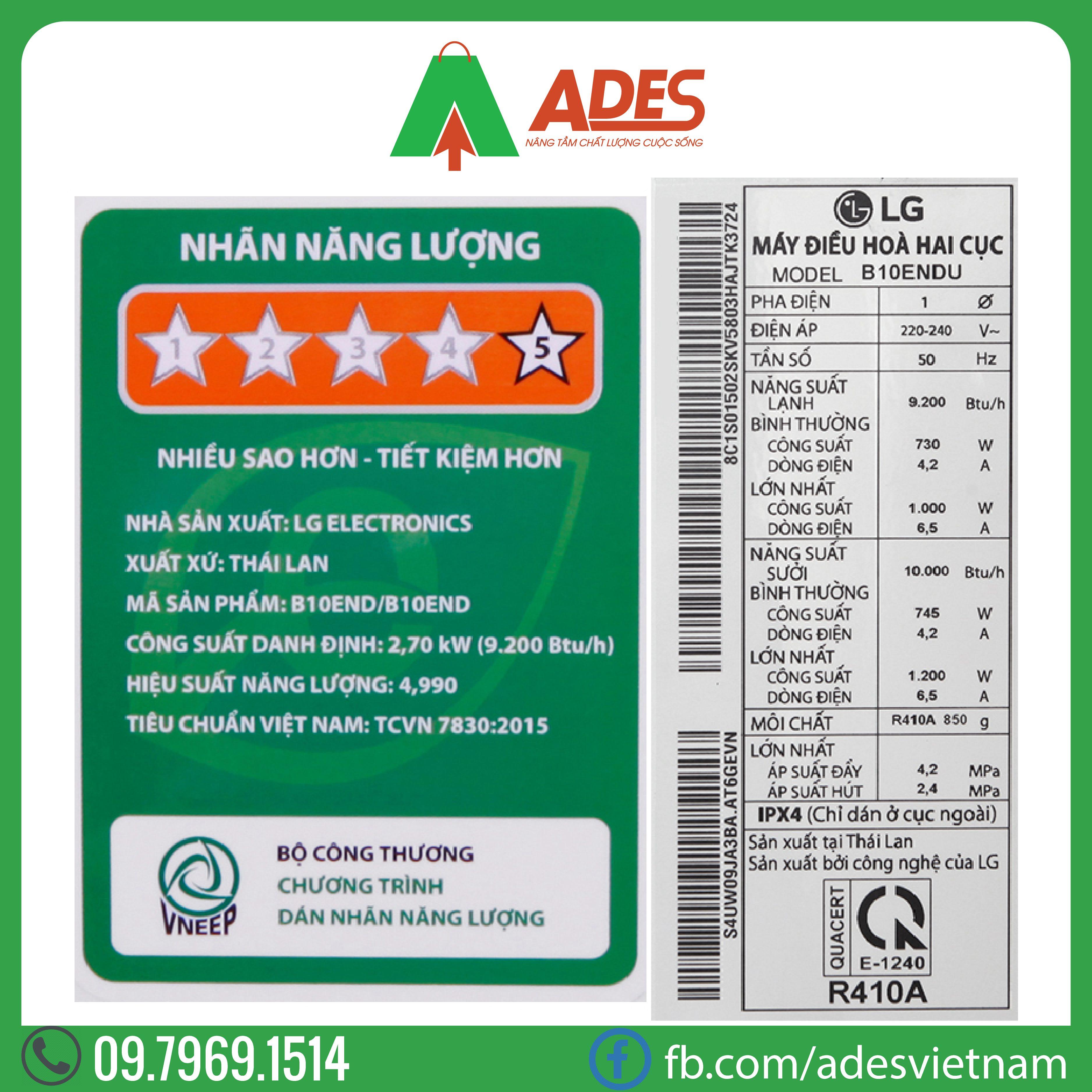 nhan nang luong dieu hoa 2 chieu LG Inverter B10END