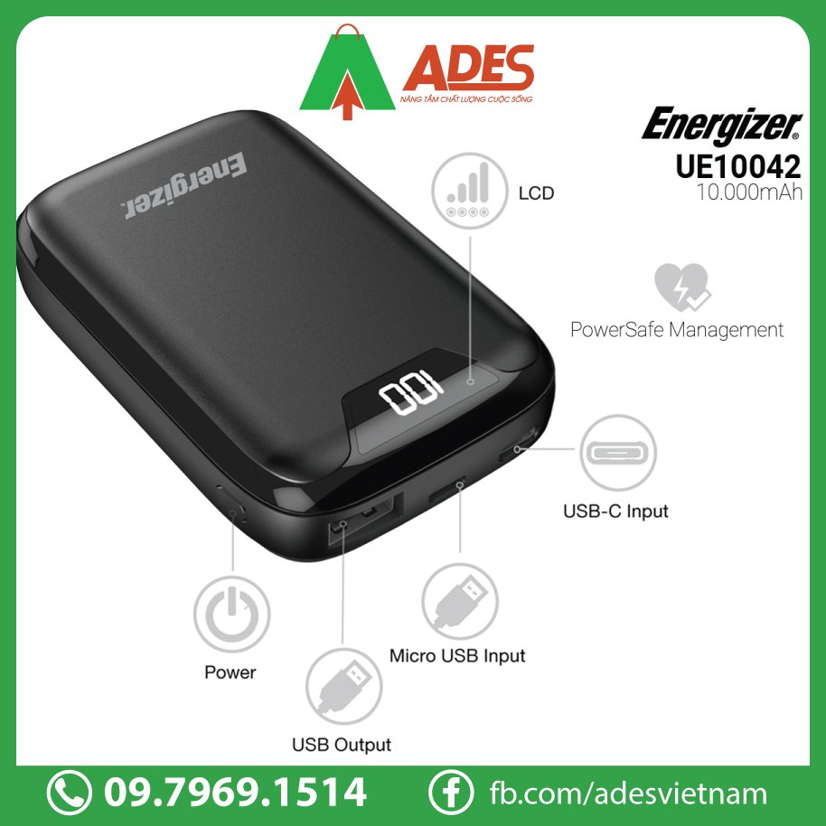 Energizer 10,000mAh 3.7V Li-Polymer UE10042BK da tinh nang