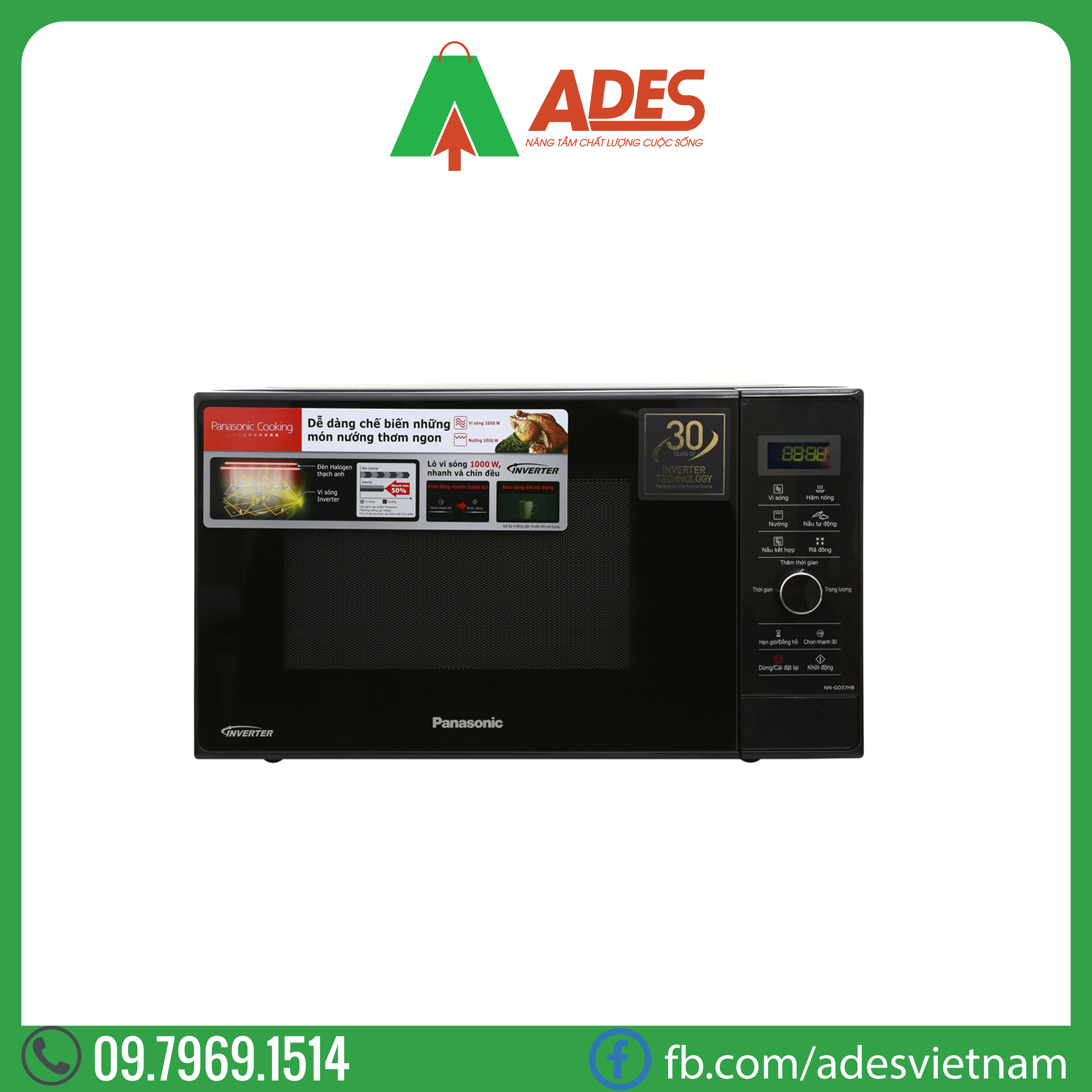 Lo vi song inverter co nuong Panasonic PALM NN-GD37HBYUE (23L) - Hang chinh hang