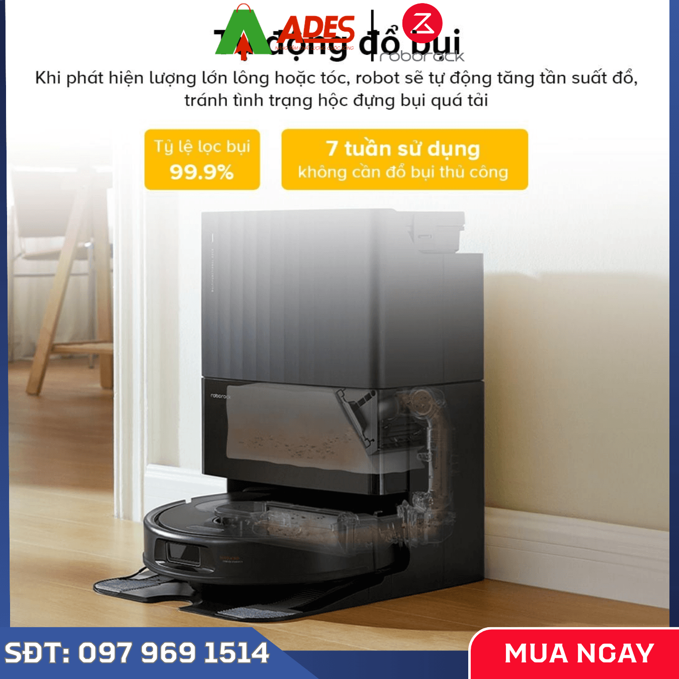 Robot hút bụi Roborock QR 798 lực hút mạnh, lau nhà sạch, tránh vật cản thông minh