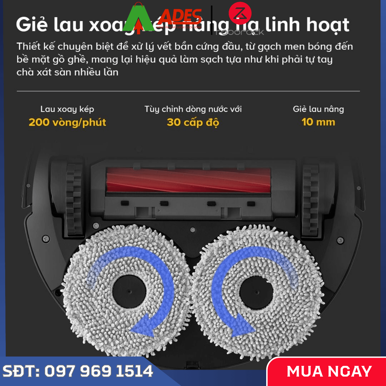 Robot hút bụi Roborock QR 798 lực hút mạnh, lau nhà sạch, tránh vật cản thông minh