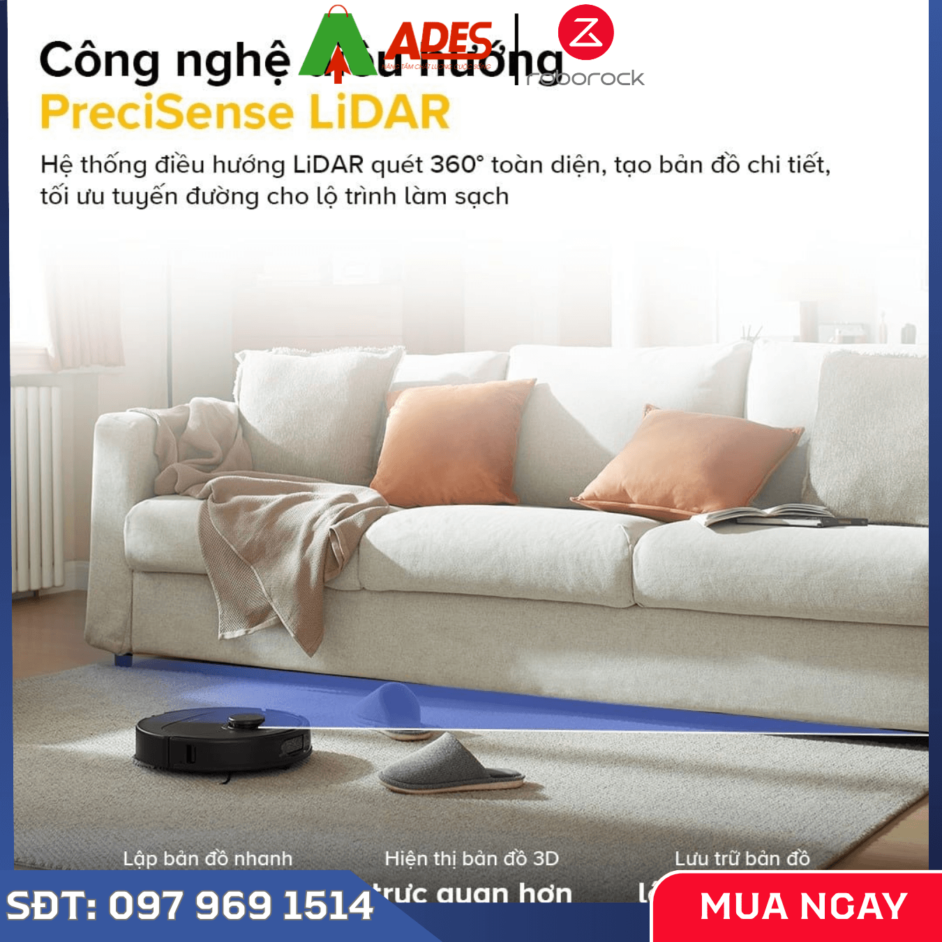 Robot hút bụi Roborock QR 798 lực hút mạnh, lau nhà sạch, tránh vật cản thông minh