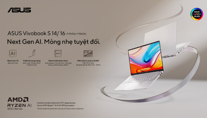 ASUS Vivobook S 14 - Laptop AI mạnh mẽ với NPU 50 TOPs