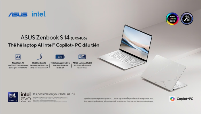 ASUS Zenbook S 14 - Copilot+ PC AI Intel đầu tiên với 120 TOPs