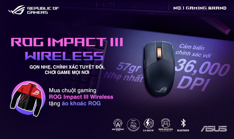 ROG IMPACT III WIRELESS - GỌN NHẸ, CHÍNH XÁC TUYỆT ĐỐI, CHƠI GAME MỌI NƠI