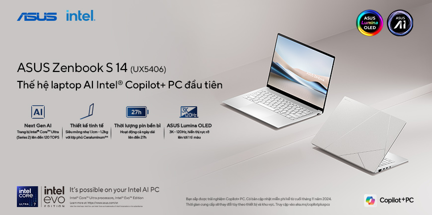 ASUS Vivobook S 14 - Laptop mỏng nhẹ cấu hình cao, chuẩn Copilot+ PC
