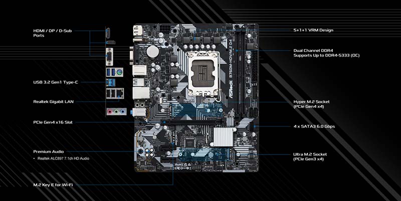 Mainboard PC ASRock B760M-HDV/M.2 D4