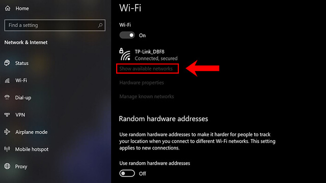 Bạn nhấn vào Show available networks