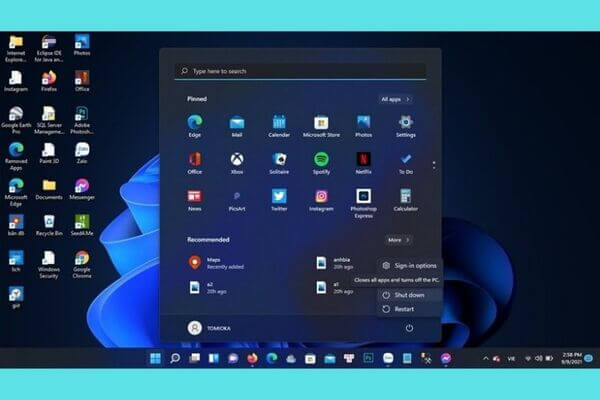 Cách tắt máy tính với Shut down menu