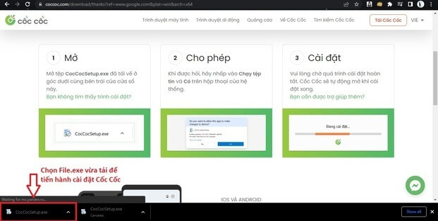 Chạy file.exe để tiến hành cài đặt Cốc Cốc
