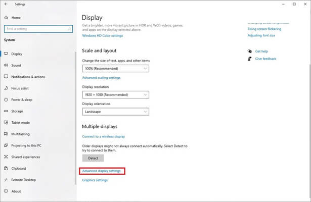 Chọn Advanced display settings