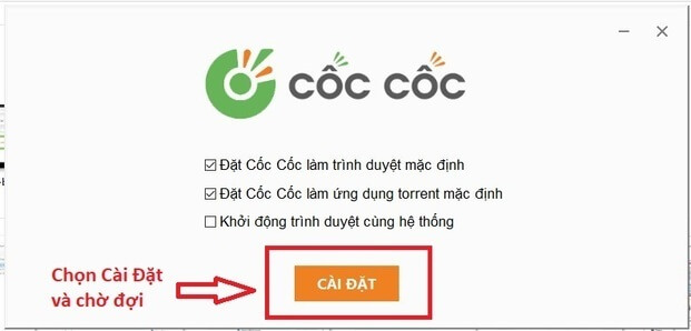 Chọn thiết đặt và đợi quy trình trả thành