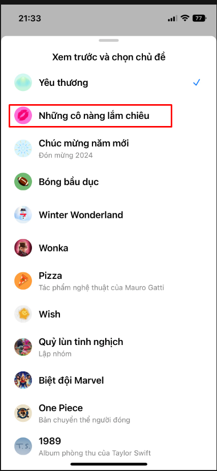 Chọn Chủ đề yêu thích