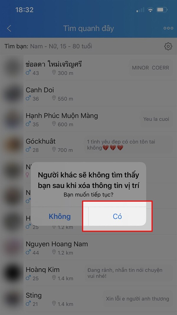 Chọn “có” để hoàn tất