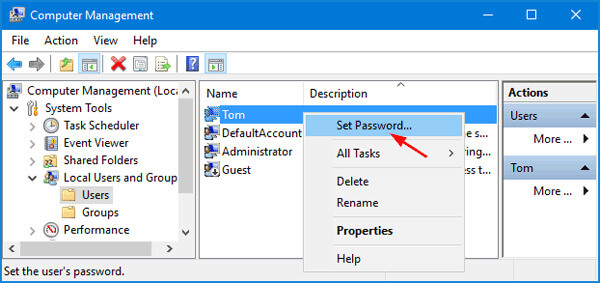 Chọn Set Password