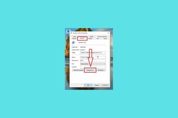Chọn tab Shortcut → Change Icon…