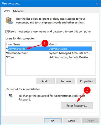 Chọn tài khoản muốn đổi mật khẩu → Reset Password